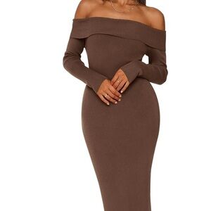 Brown Ribbed Maxi Dress